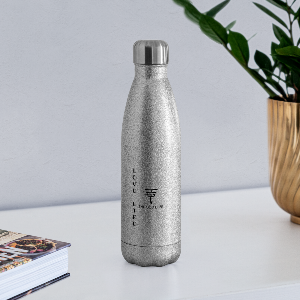 LOVE LIFE Insulated Stainless Steel Water Bottle - silver glitter